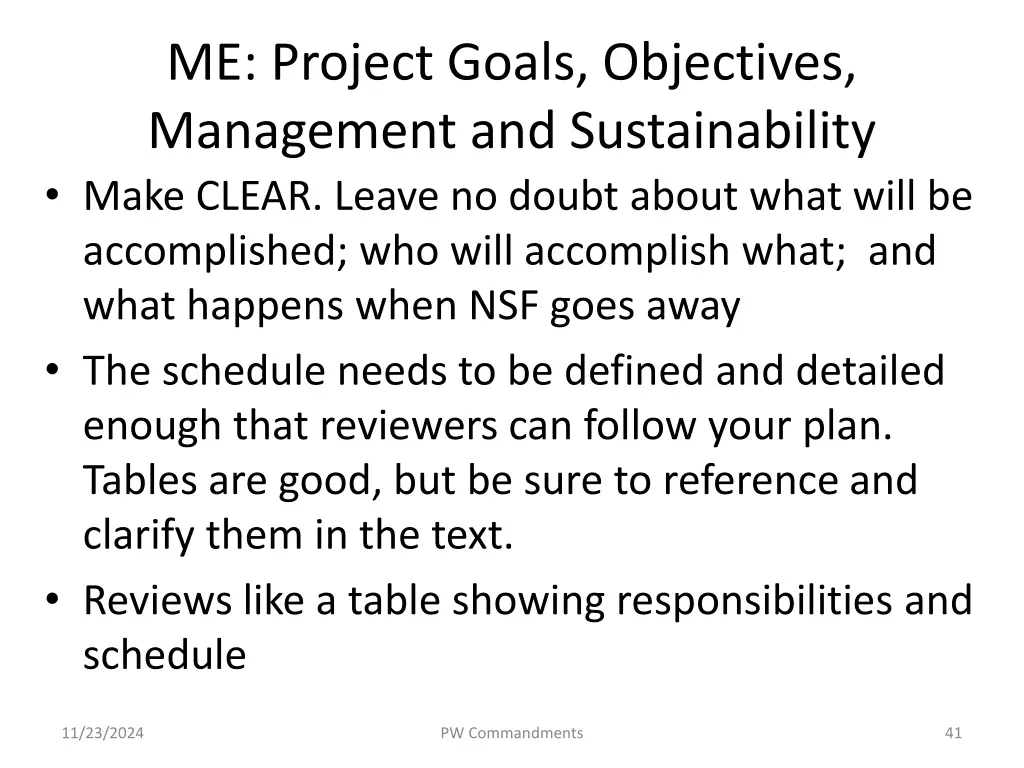 me project goals objectives management