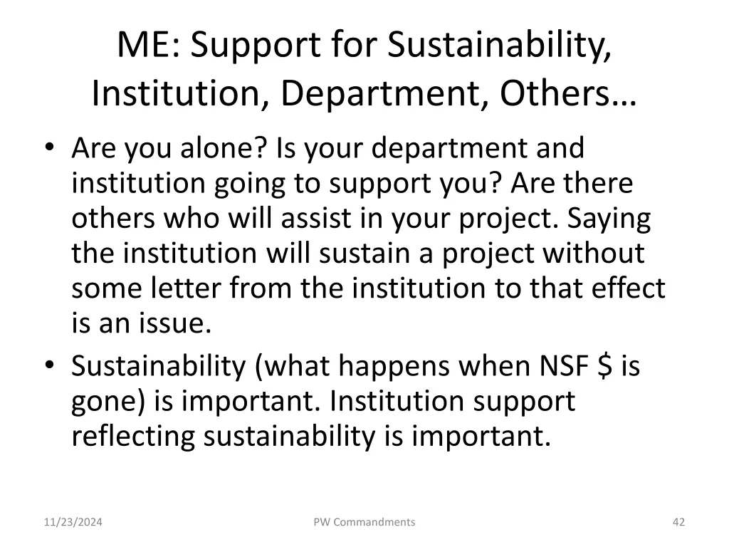 me support for sustainability institution