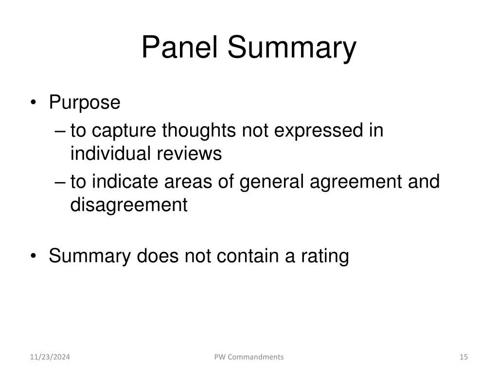 panel summary