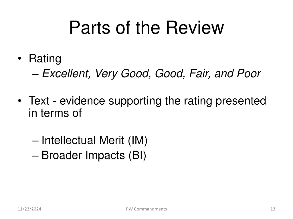 parts of the review