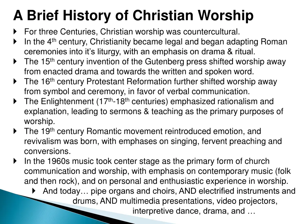 a brief history of christian worship for three