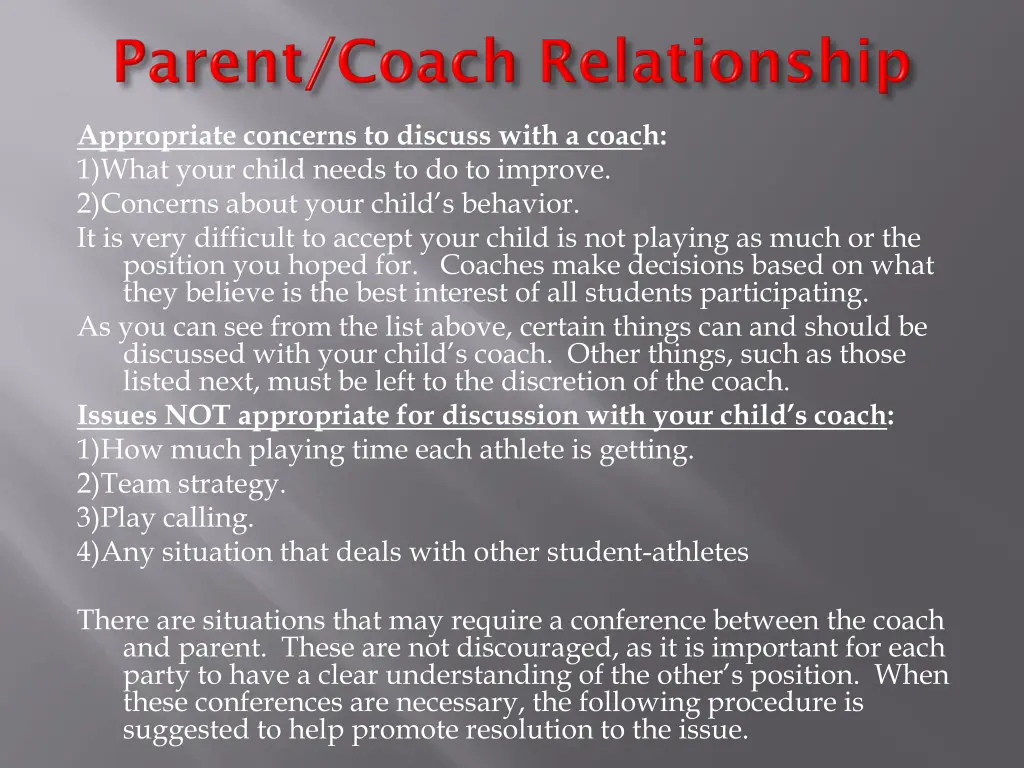 appropriate concerns to discuss with a coach