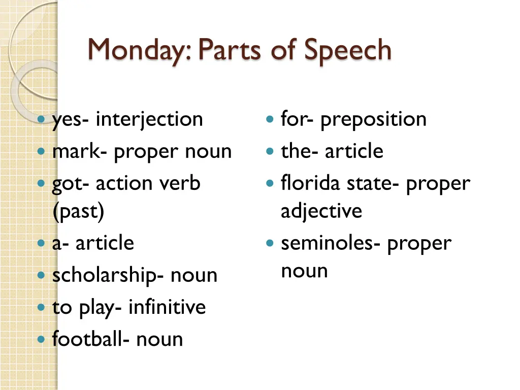 monday parts of speech 1