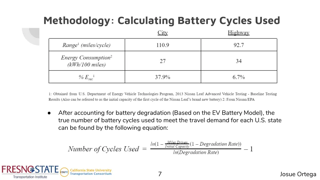 methodology calculating battery cycles used