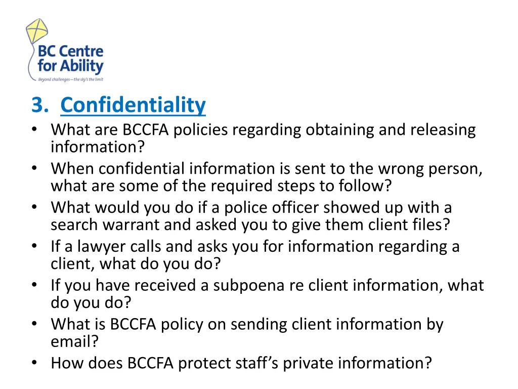 3 confidentiality what are bccfa policies