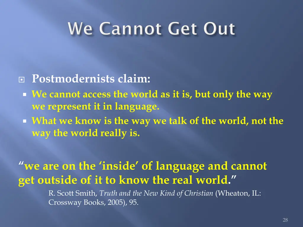 postmodernists claim we cannot access the world