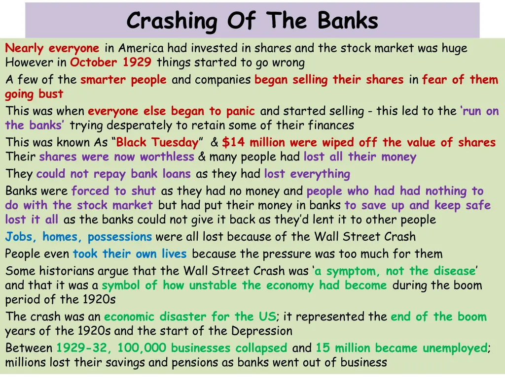 crashing of the banks nearly everyone in america