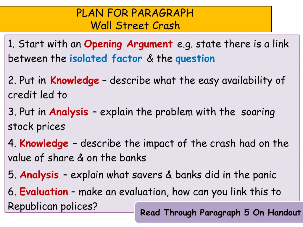 plan for paragraph wall street crash 1