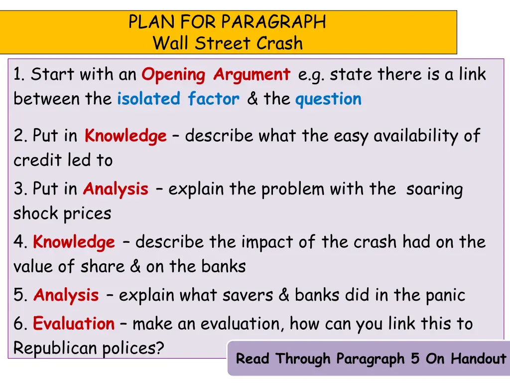 plan for paragraph wall street crash