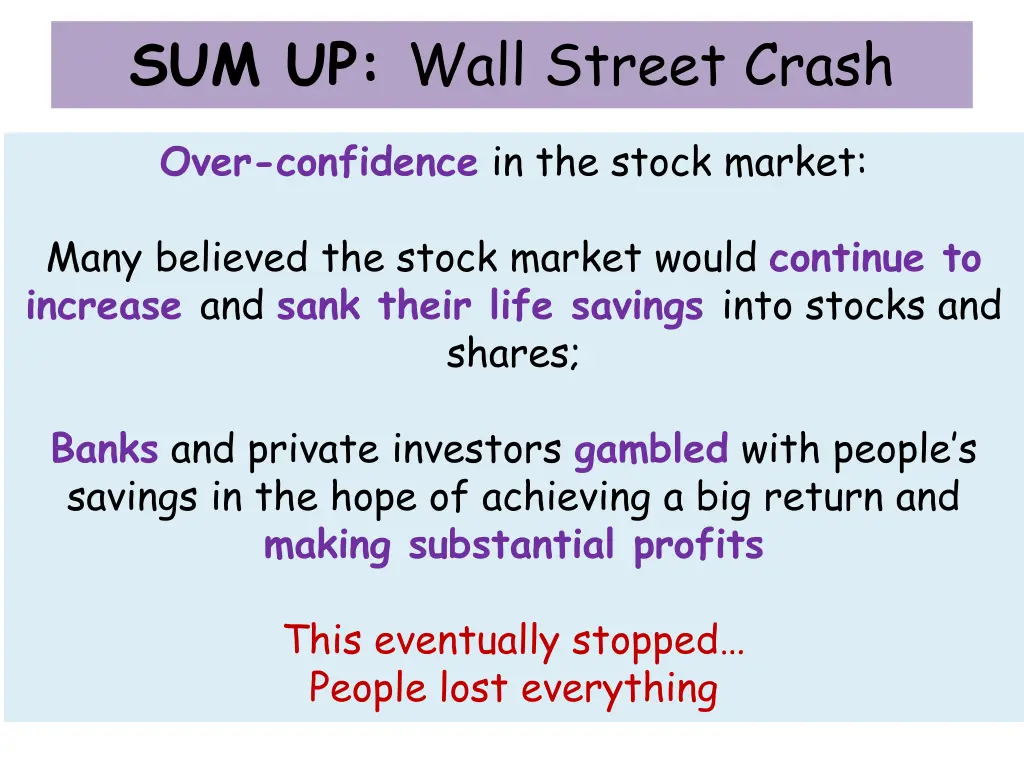 sum up wall street crash