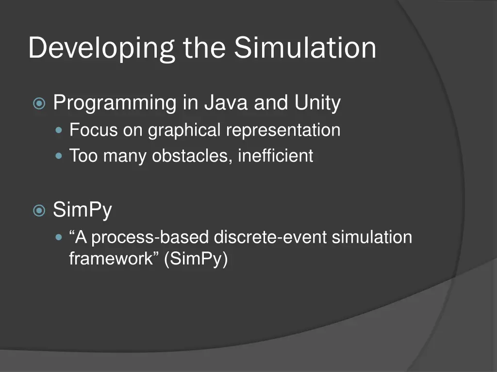 developing the simulation