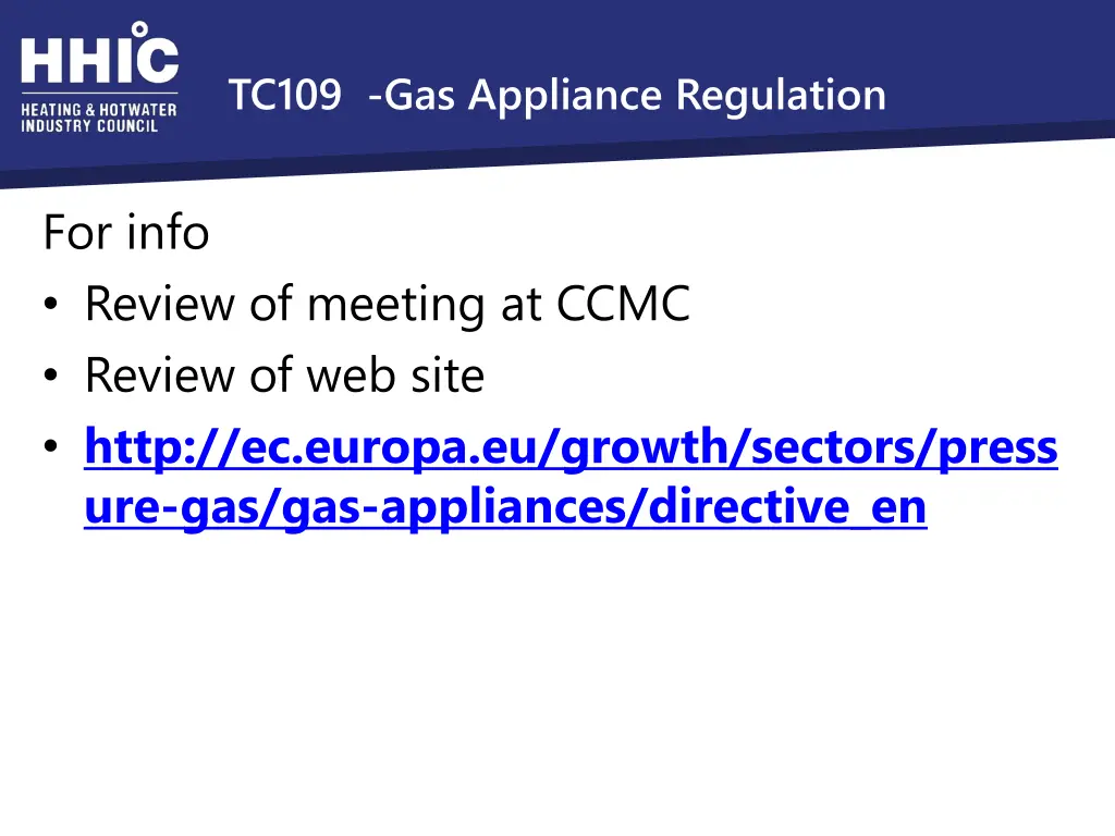 tc109 gas appliance regulation