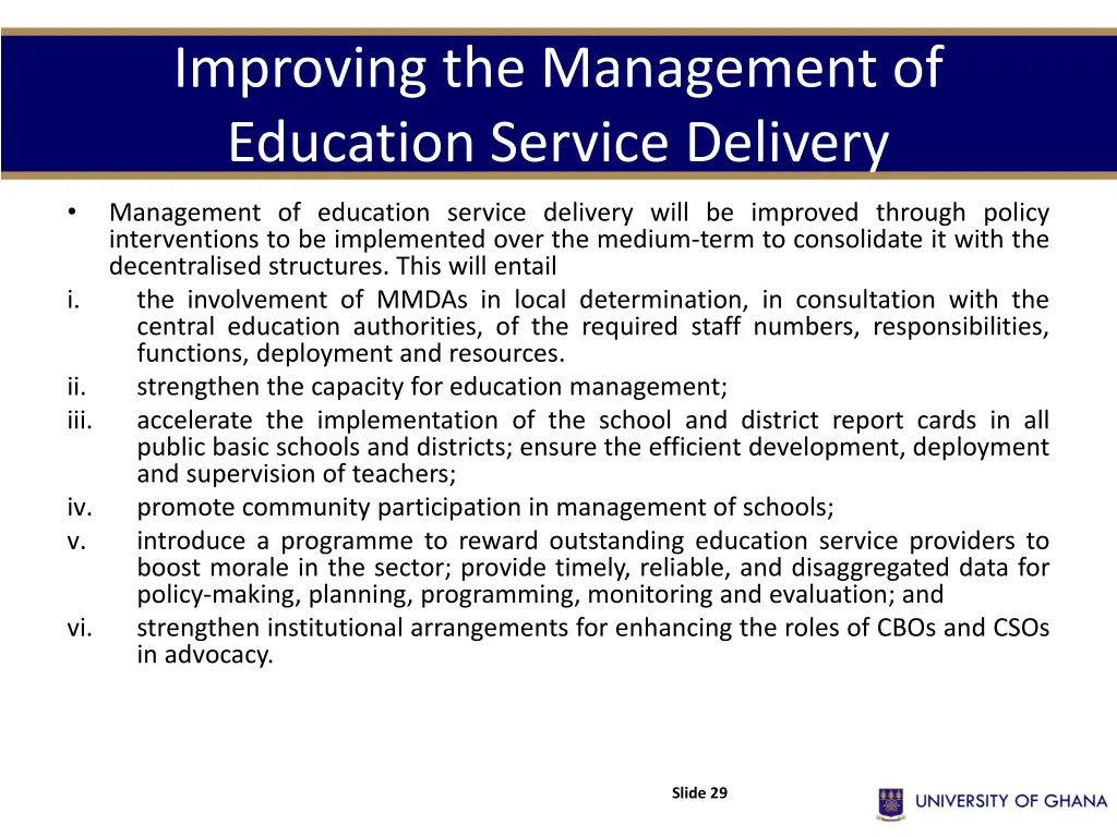 improving the management of education service