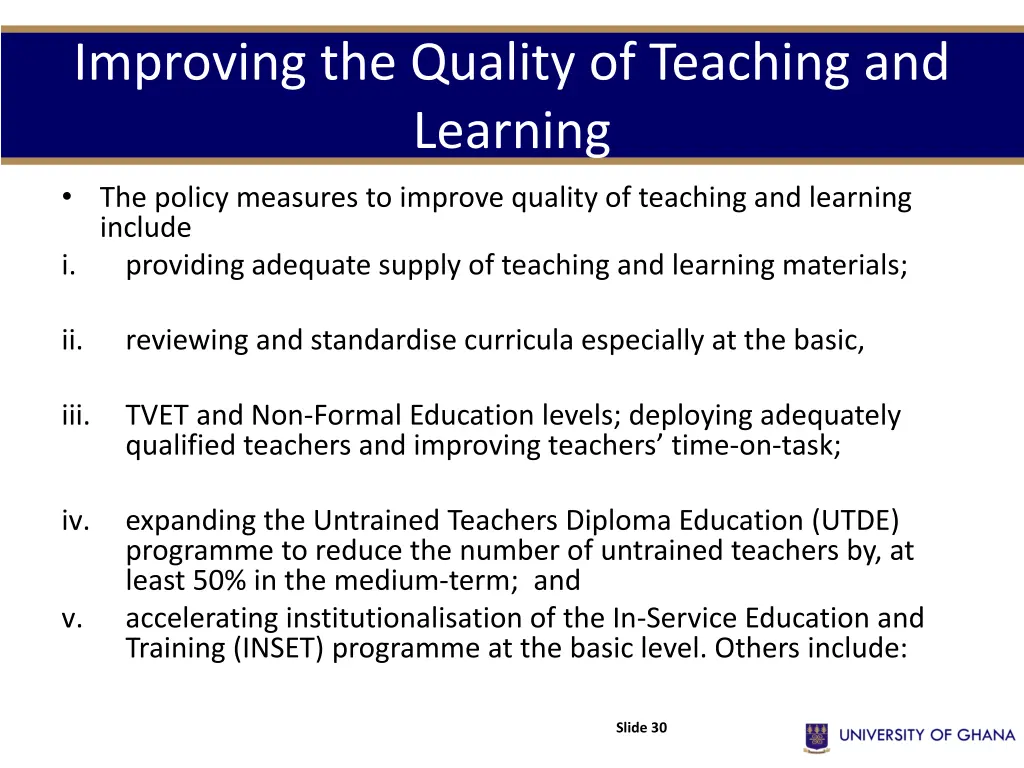 improving the quality of teaching and learning