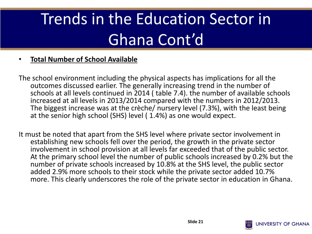 trends in the education sector in ghana cont d 3