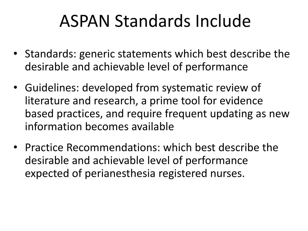 aspan standards include