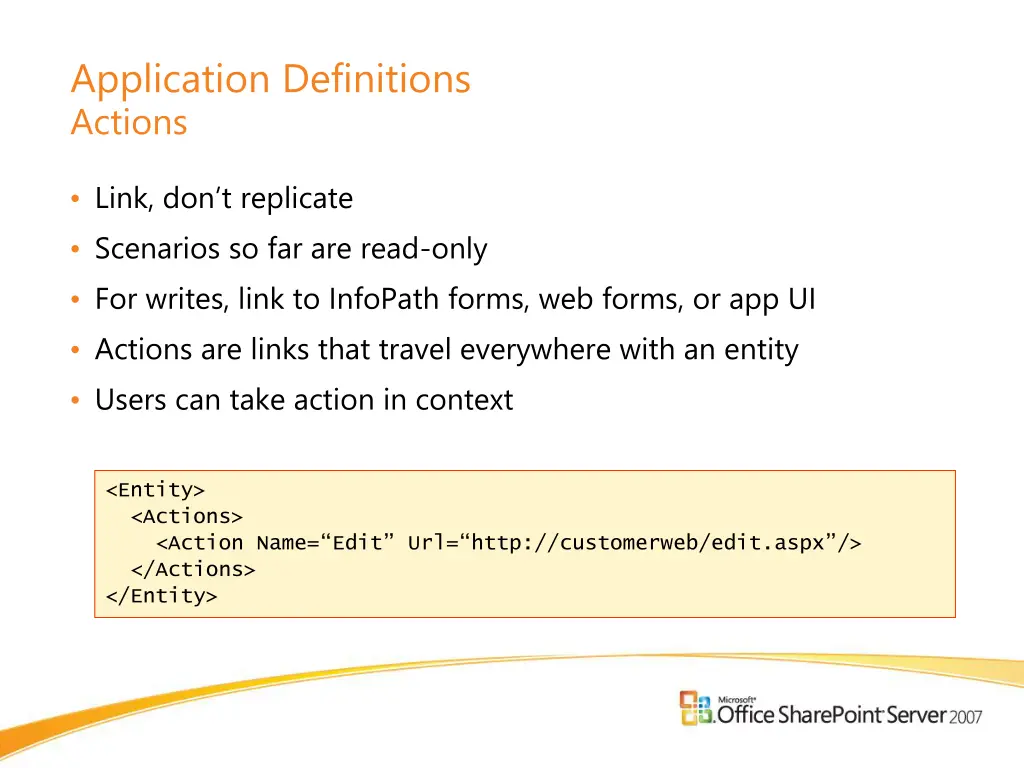 application definitions actions