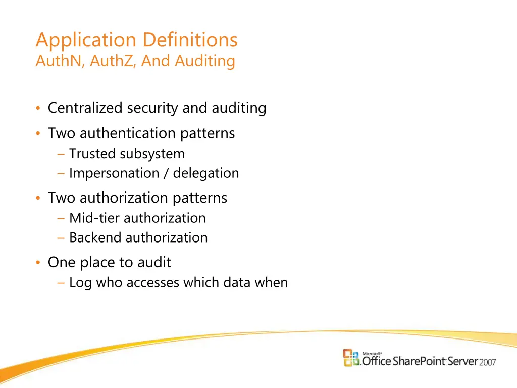 application definitions authn authz and auditing