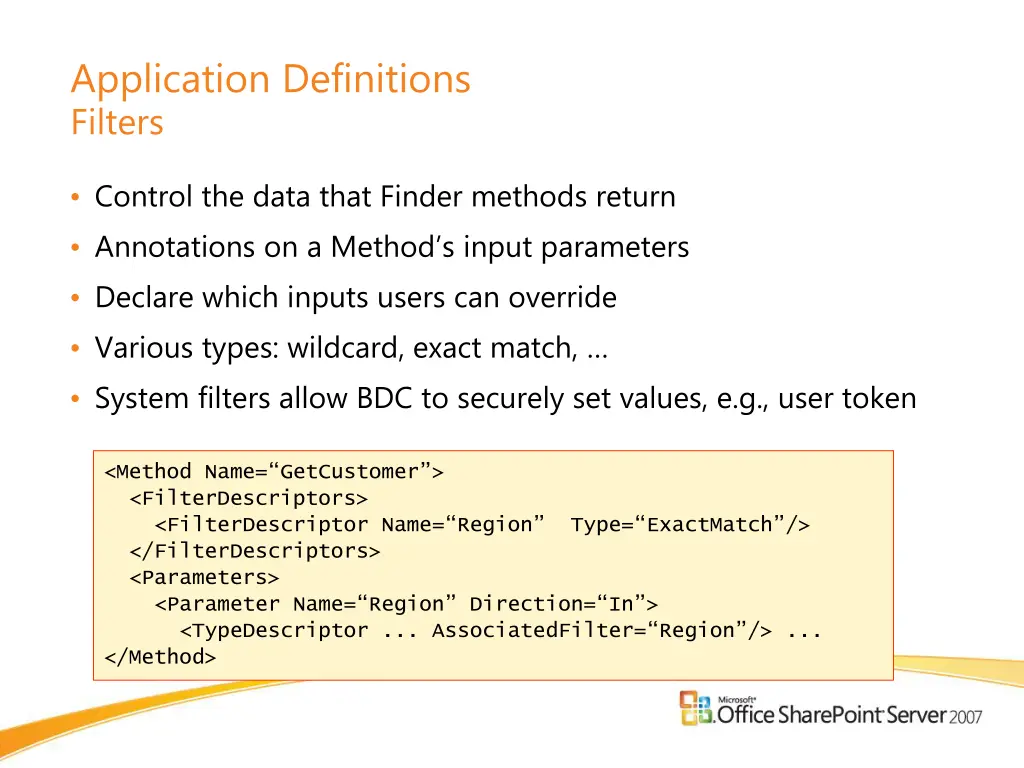 application definitions filters