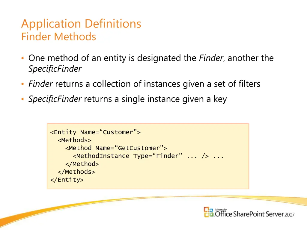 application definitions finder methods