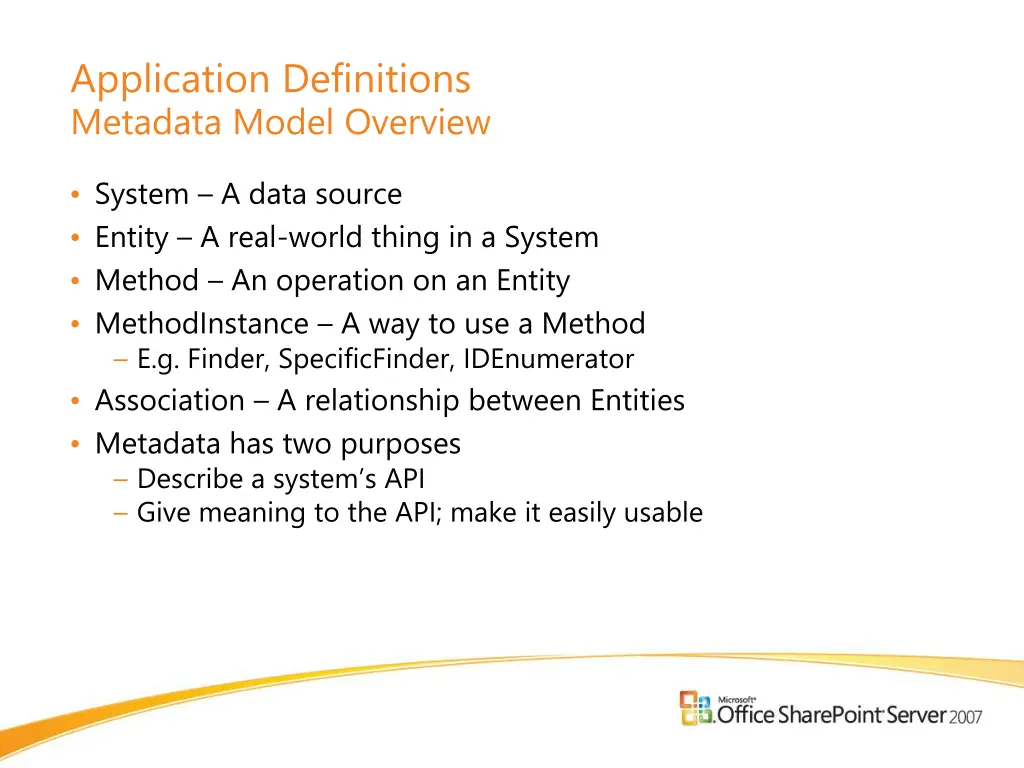 application definitions metadata model overview