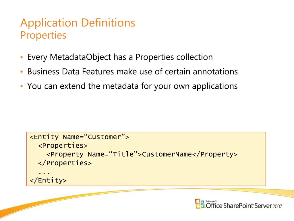 application definitions properties