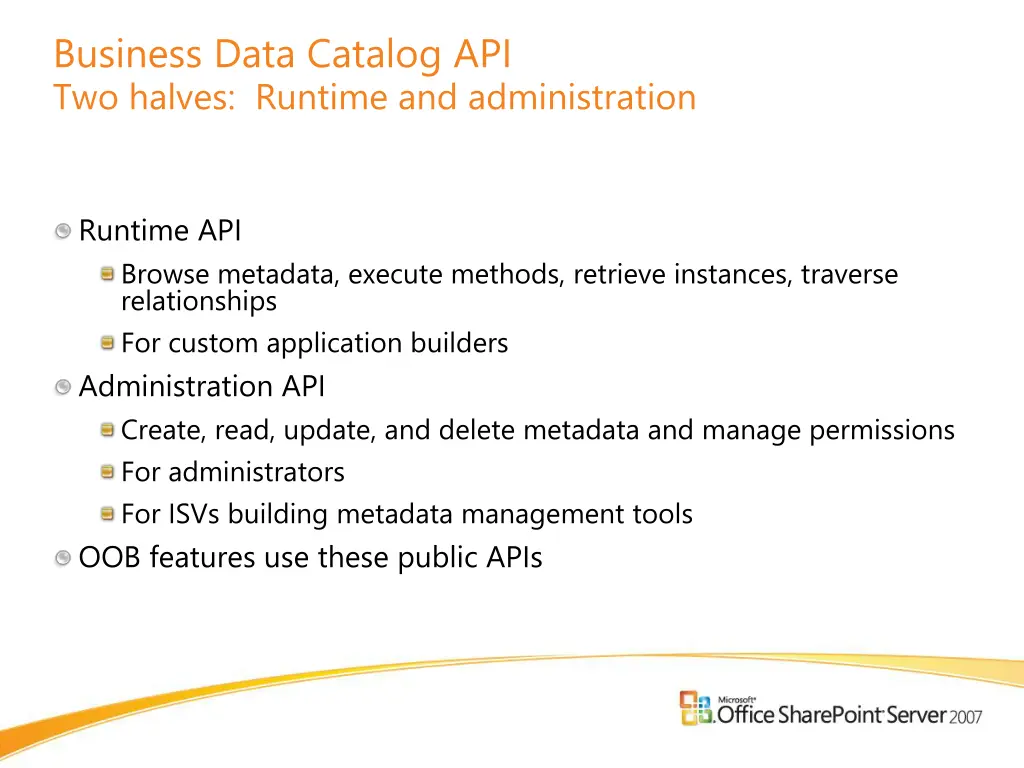 business data catalog api two halves runtime