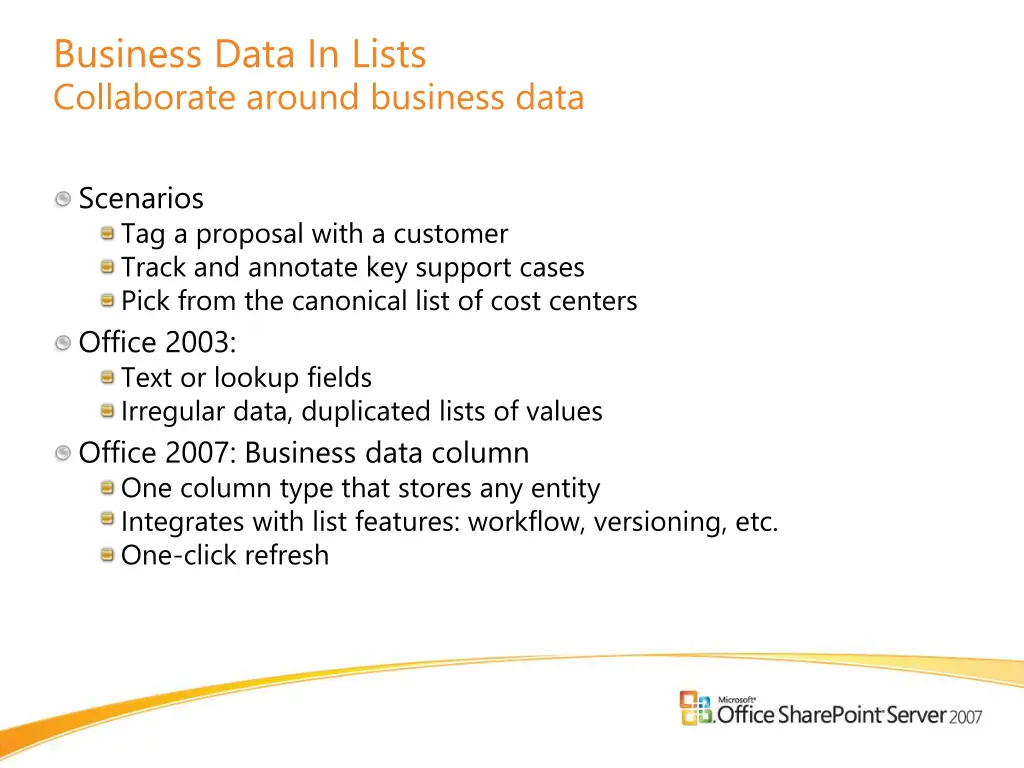 business data in lists collaborate around