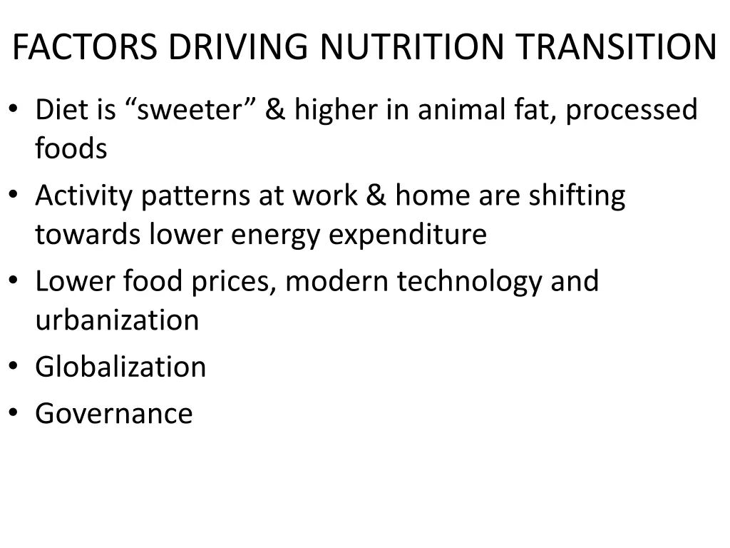 factors driving nutrition transition