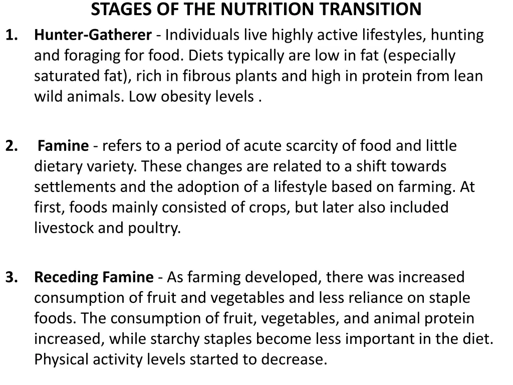 stages of the nutrition transition hunter