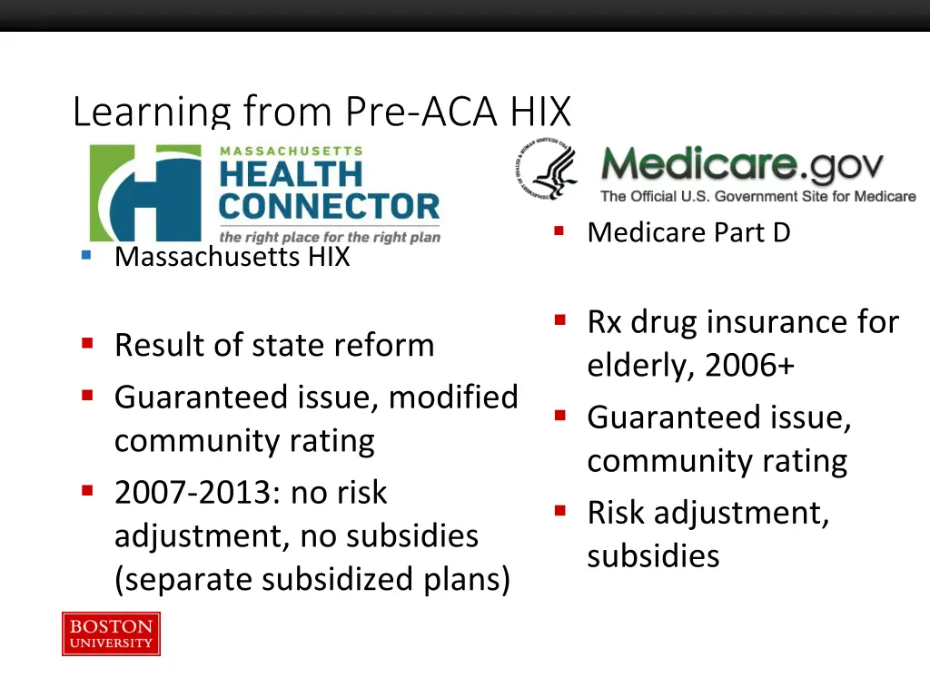 learning from pre aca hix