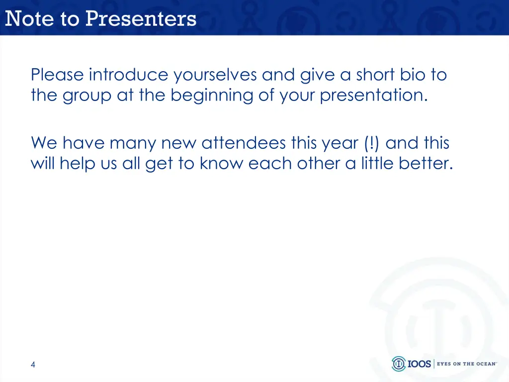 note to presenters