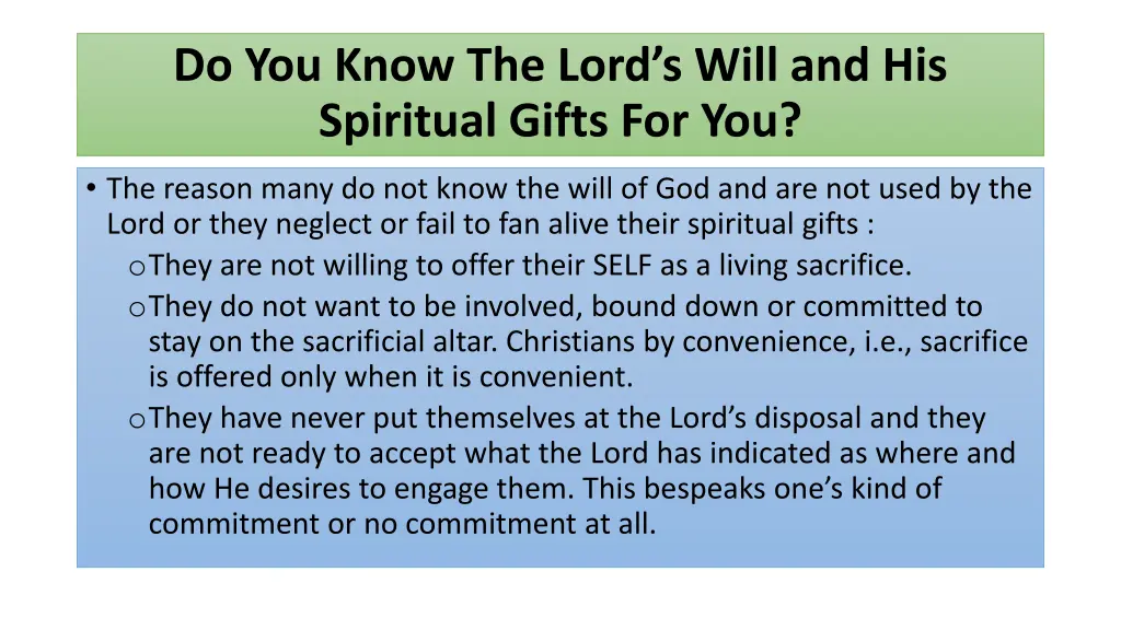 do you know the lord s will and his spiritual