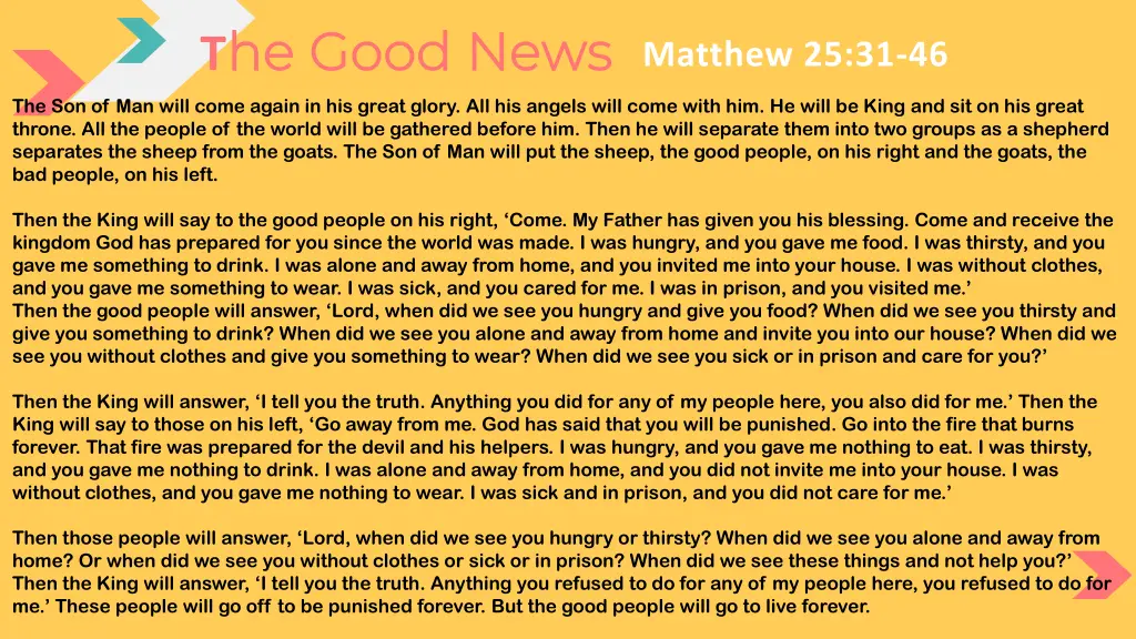 t he good news he good news matthew 25 31 46