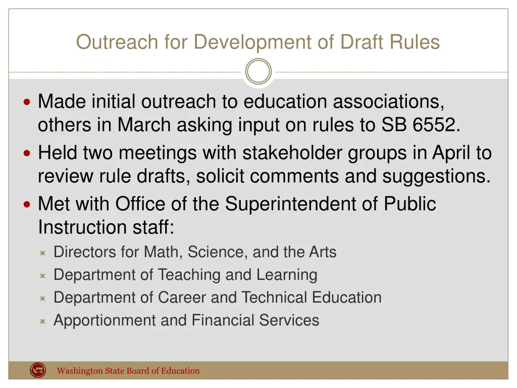 outreach for development of draft rules