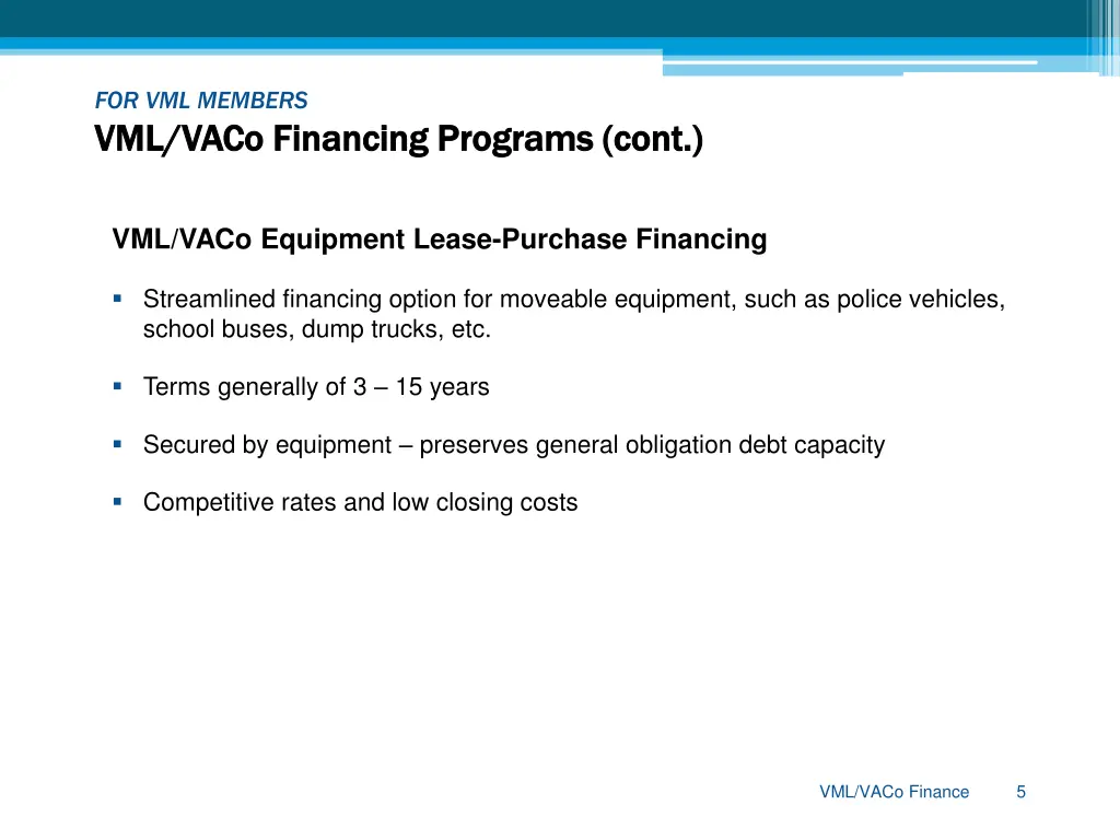 for vml members vml vml vaco vaco financing 1