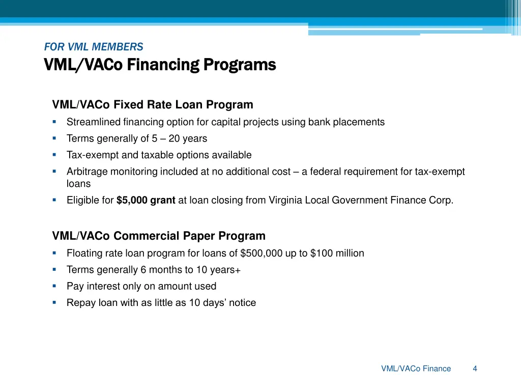 for vml members vml vml vaco vaco financing