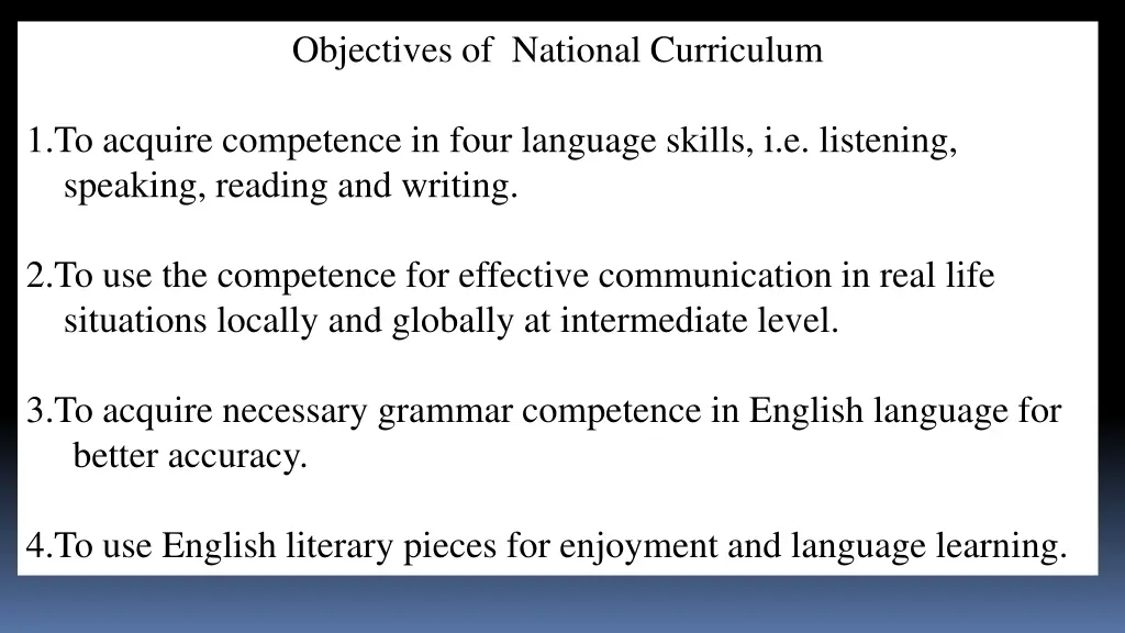 objectives of national curriculum