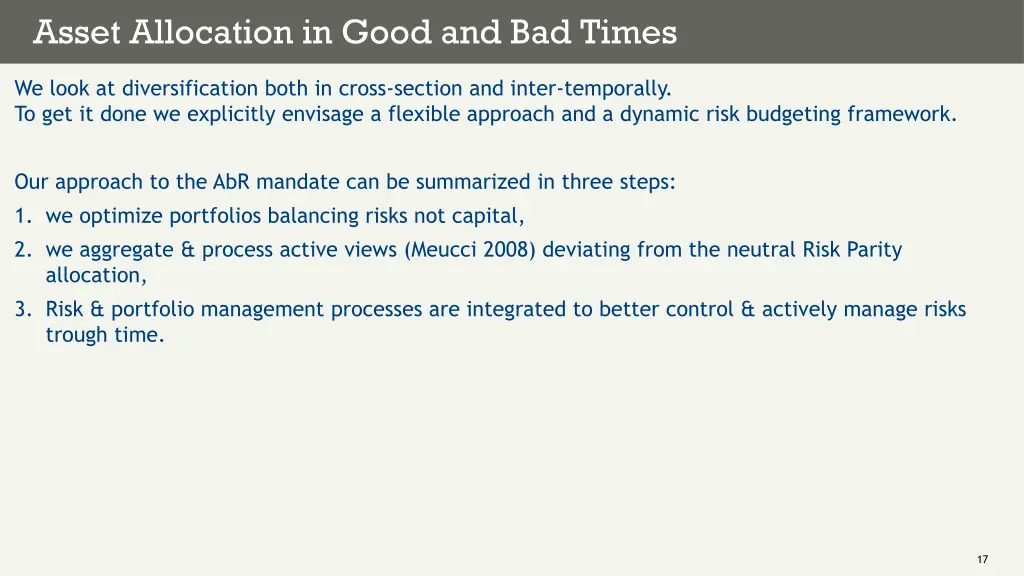 asset allocation in good and bad times