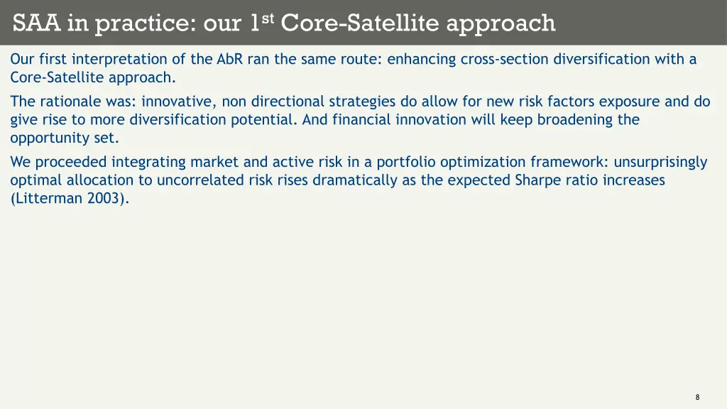 saa in practice our 1 st core satellite approach