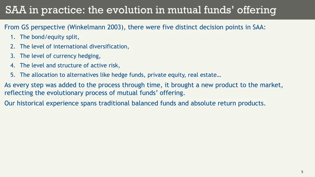 saa in practice the evolution in mutual funds