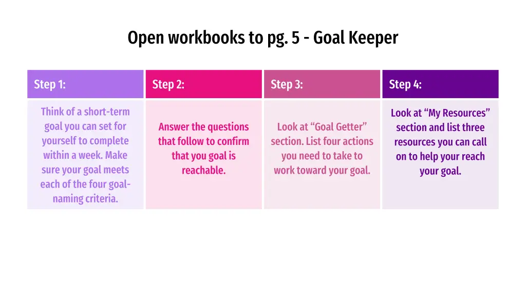 open workbooks to pg 5 goal keeper