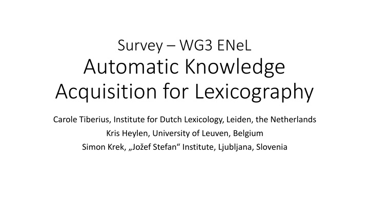 survey wg3 enel automatic knowledge acquisition