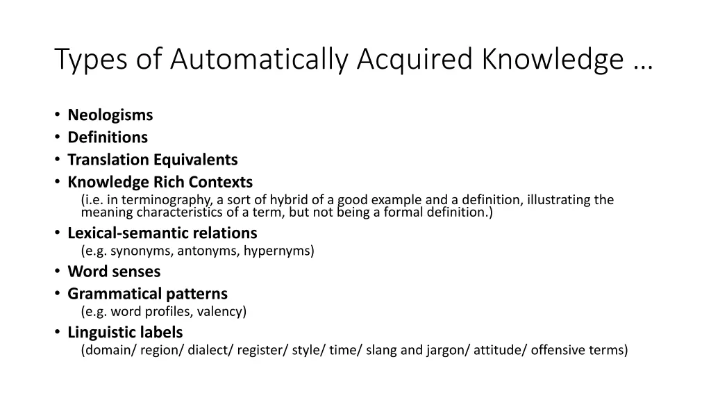 types of automatically acquired knowledge 1