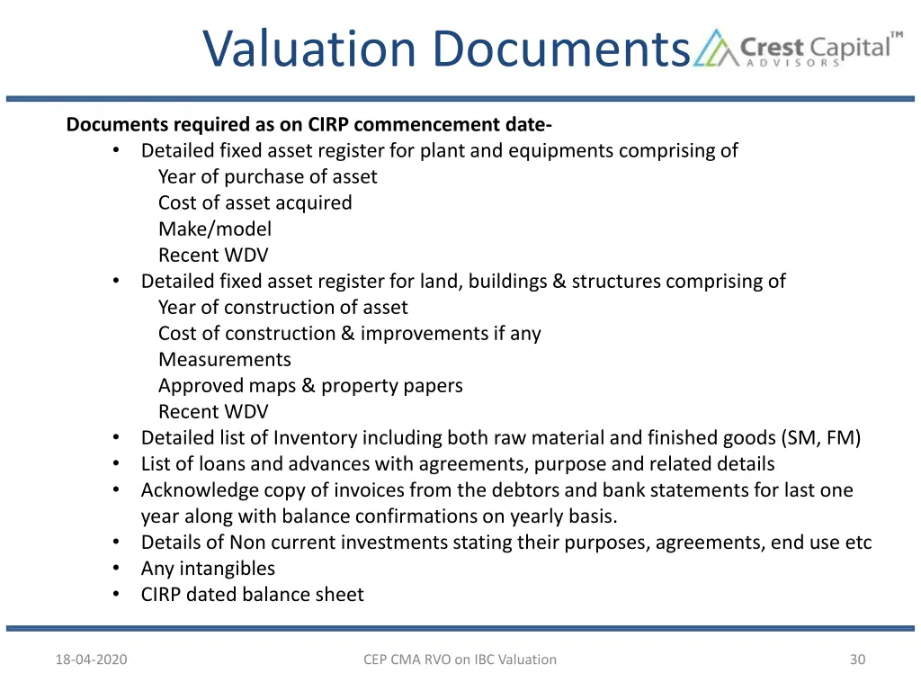 valuation documents