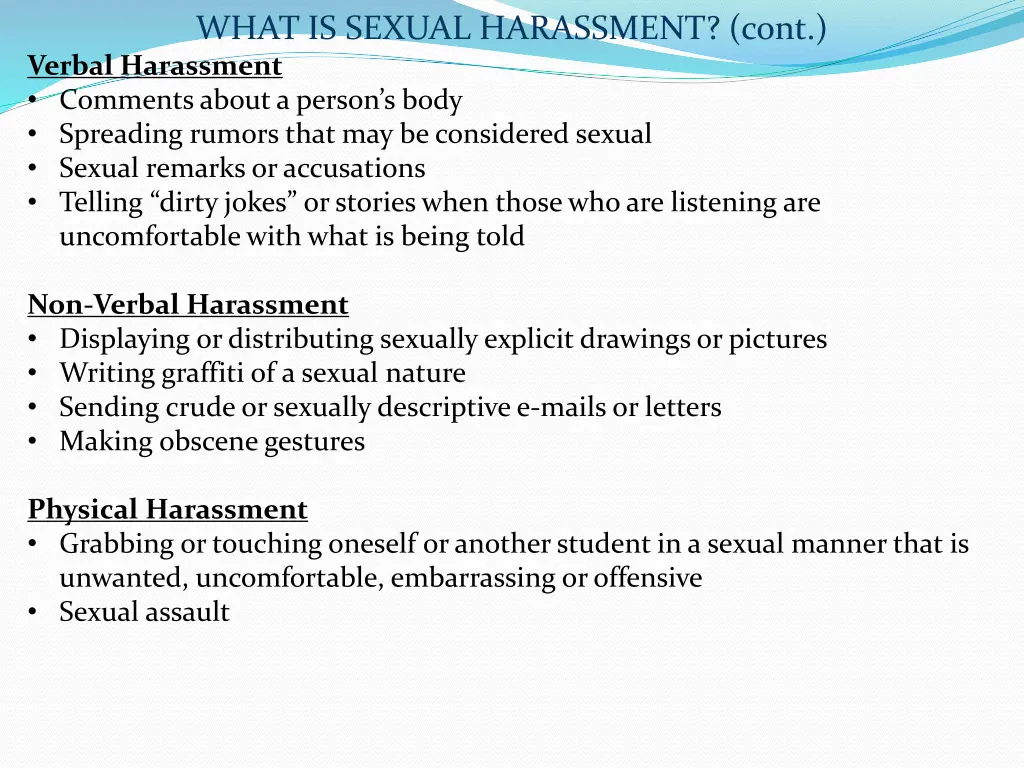 what is sexual harassment cont verbal harassment