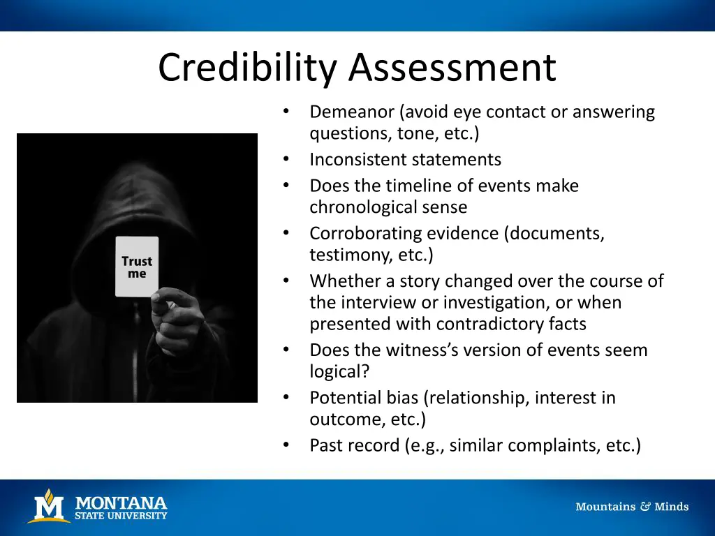 credibility assessment demeanor avoid eye contact