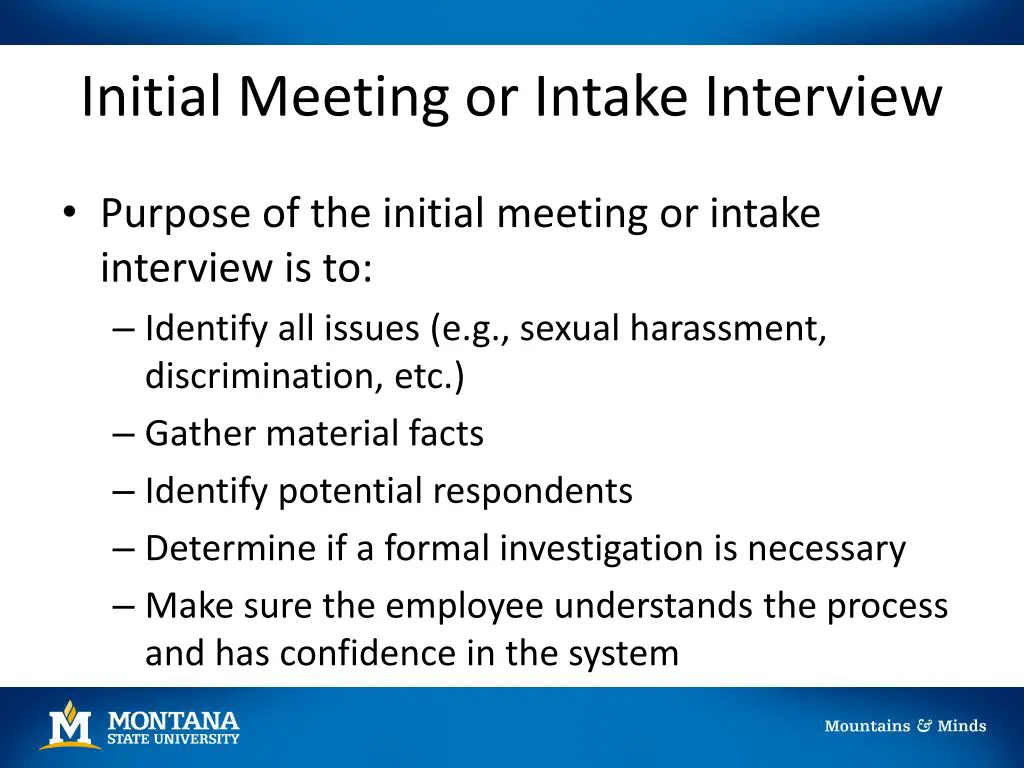 initial meeting or intake interview