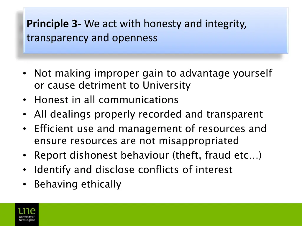 principle 3 we act with honesty and integrity