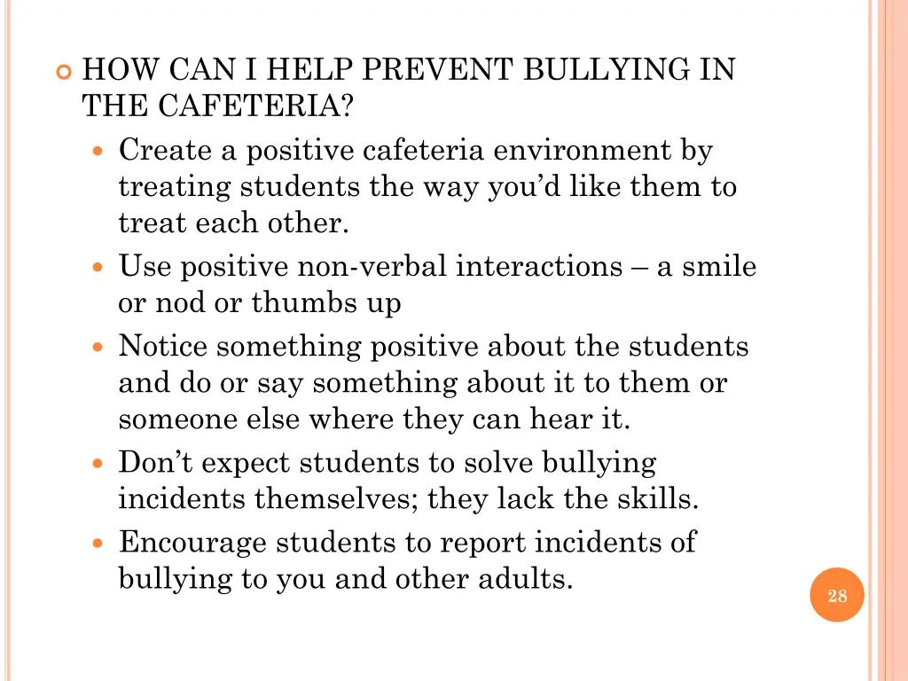 how can i help prevent bullying in the cafeteria